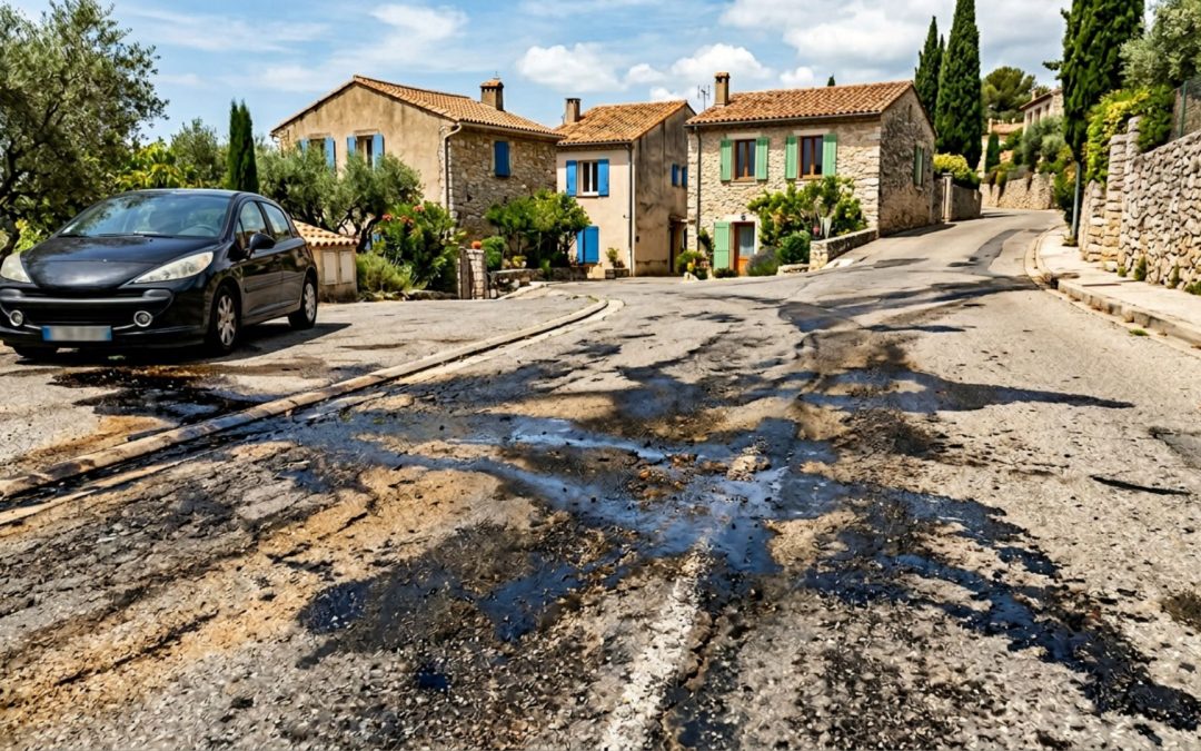 Enrobé taché par fuite hydrocarbure