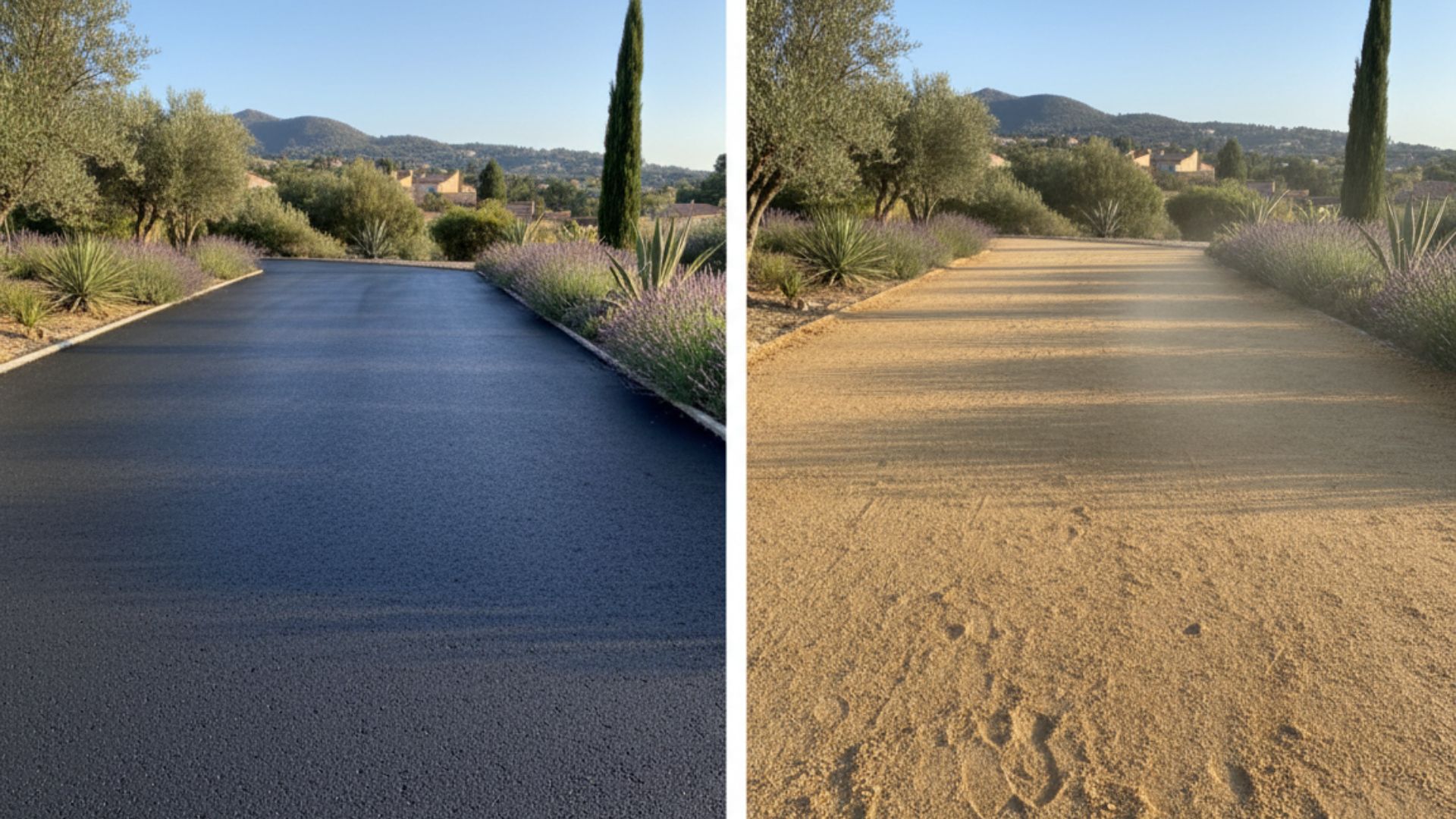 Comparatif enrobé BBSG vs sol stabilisé — durabilité, perméabilité PPRI, applications allée jardin parc public abords bâtiment historique cheminement PMR — Société Missaoui Alpes-Maritimes Var