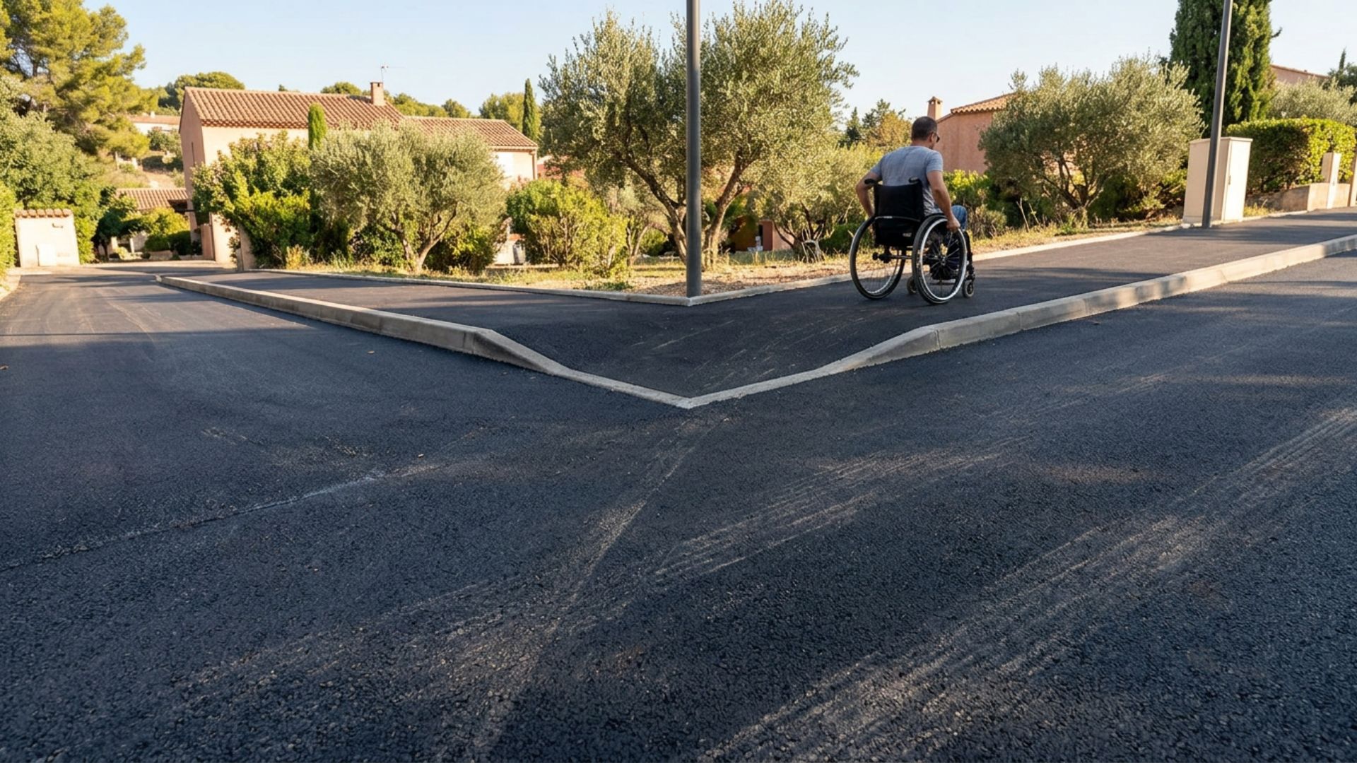 Guide accessibilité PMR enrobé et pentes — loi 2005, arrêté 1er août 2006, pente 5 % max, place PMR 3,30 m, cheminement 1,40 m, ressaut 2 cm, attestation accessibilité — Société Missaoui Alpes-Maritimes Var