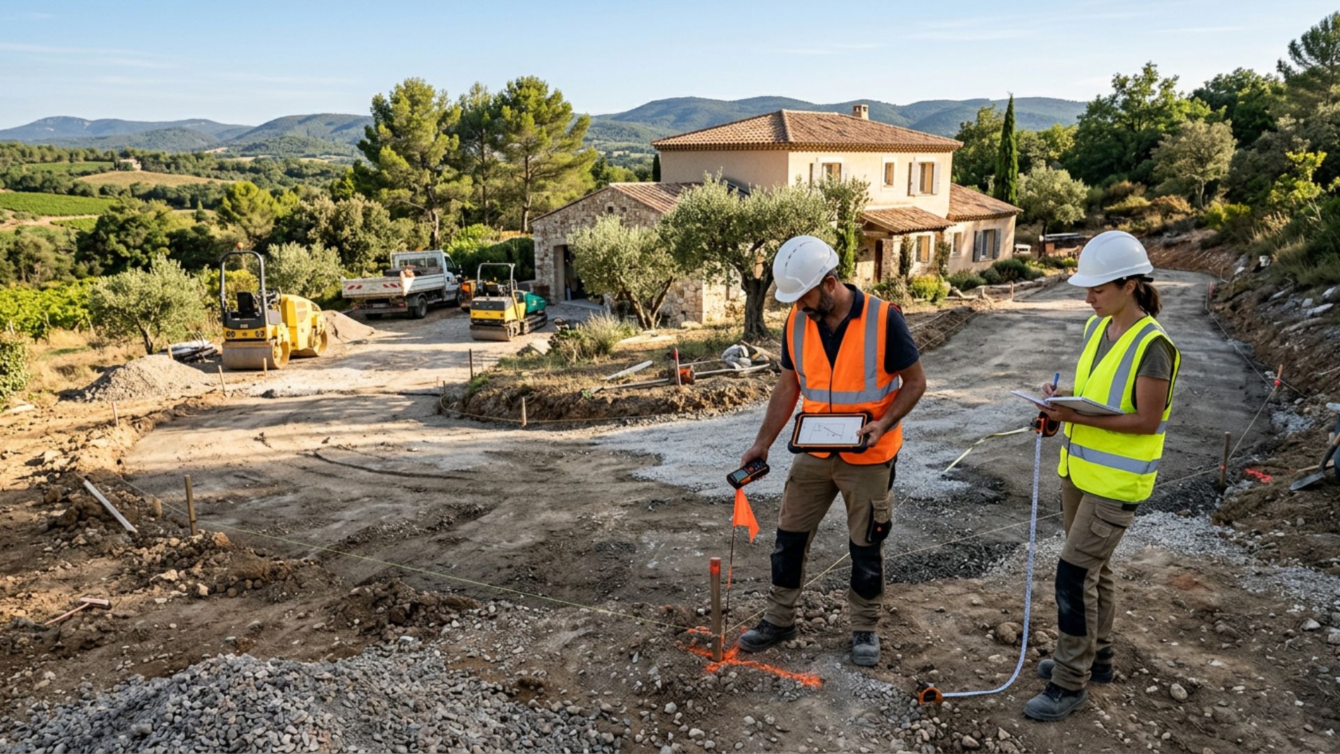 Guide calcul surface chantier complexe — décomposition formes géométriques, courbes, télémètre laser, GPS différentiel, AutoCAD QGIS, Géoportail cadastre, géomètre-expert OGE — Société Missaoui Alpes-Maritimes Var