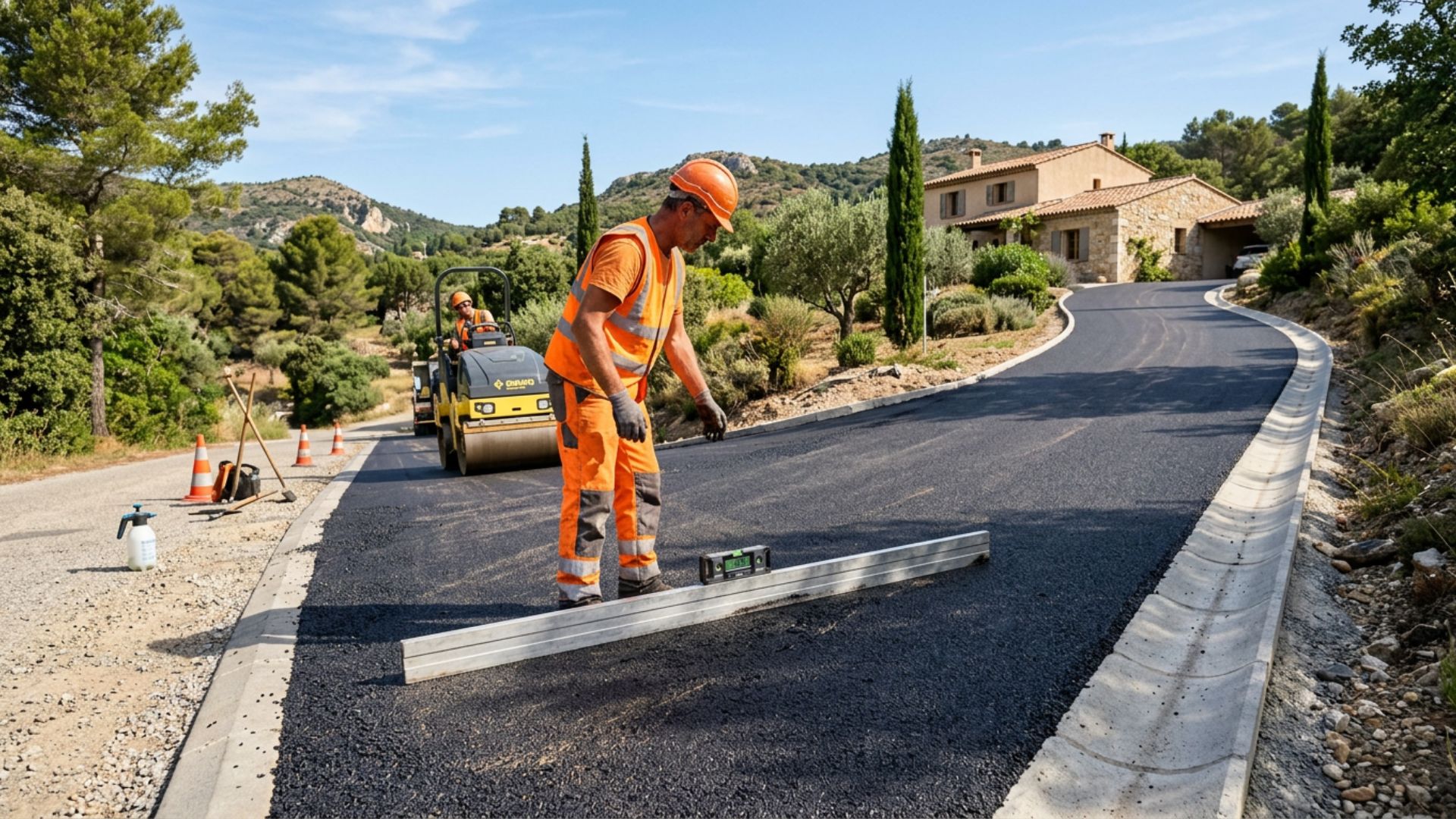 Guide pente de drainage minimum chantier enrobé — valeurs réglementaires par typologie, NF P 98-150, NF EN 13036-7, conciliation PMR-drainage 2 %, caniveaux NF EN 1433 — Société Missaoui Alpes-Maritimes Var