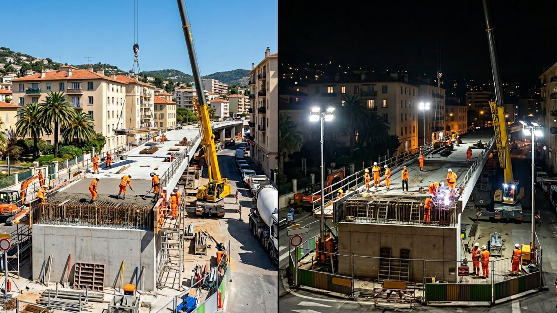 Pose de jour vs de nuit — ouvrage en zone urbaine — Société Missaoui